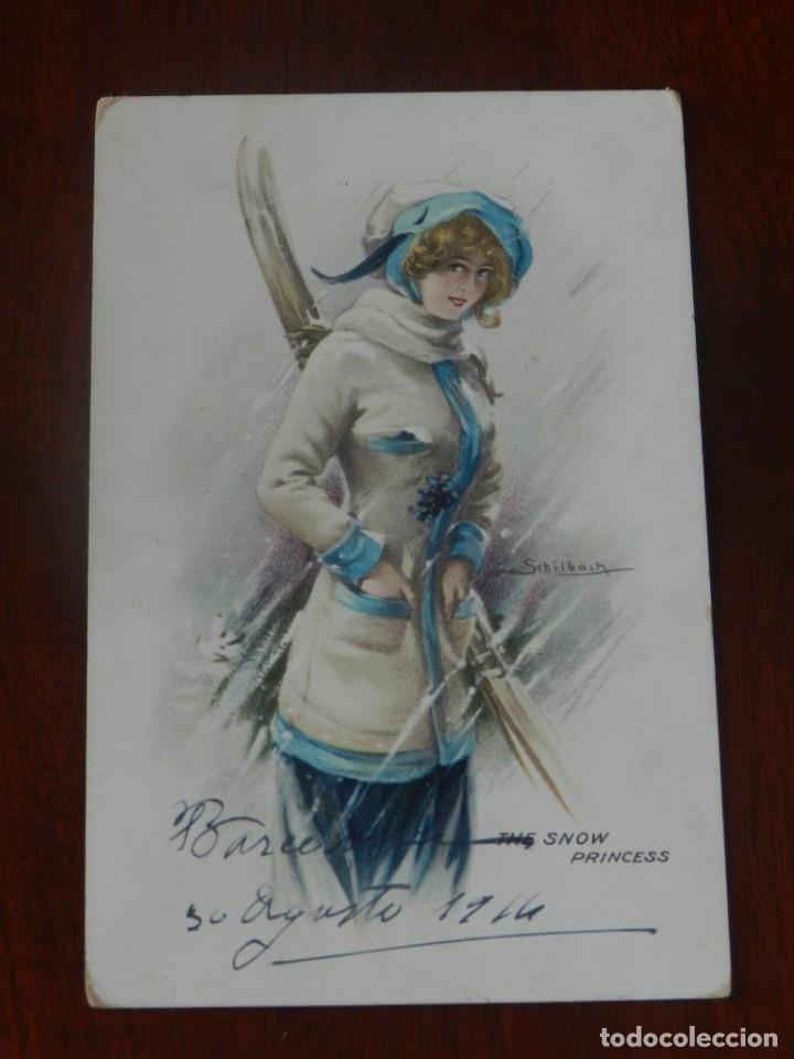 Postcards: POSTAL ILUSTRADA DE MUJER, LS PINCRESA DE LA NIEVE, ILUSTRADOR SCHILBACH, CIRCUALADA.
