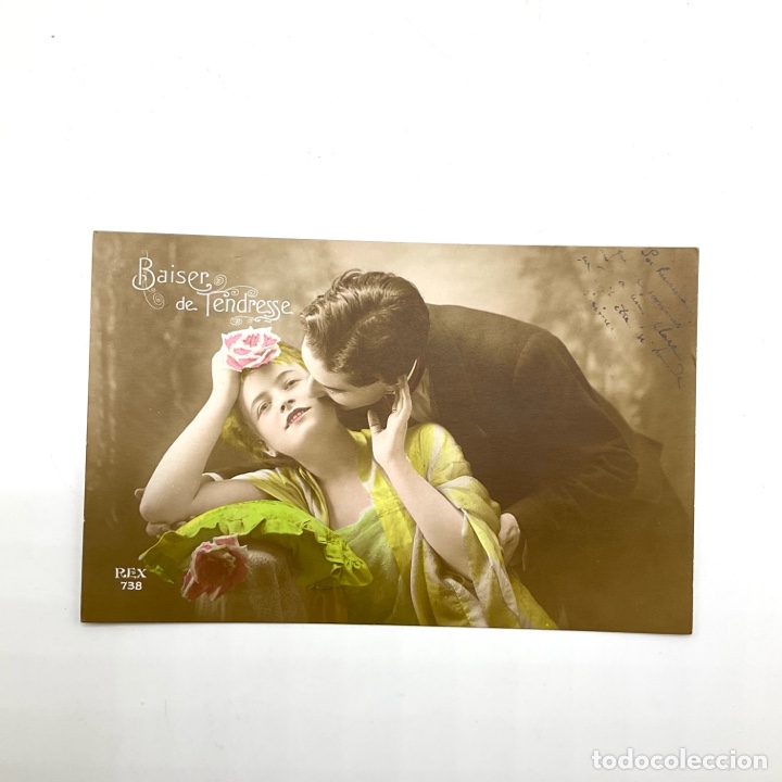 Cartoline: Baiser de Tendresse REX 738 - escrito 1917 antigua postal rom&aacute;ntica Francia