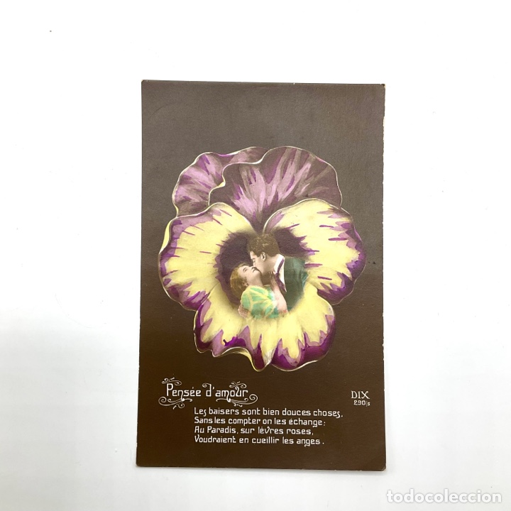 Postais: Pensee d'amour - 1916 Antigua postal rom&aacute;ntica con escrito