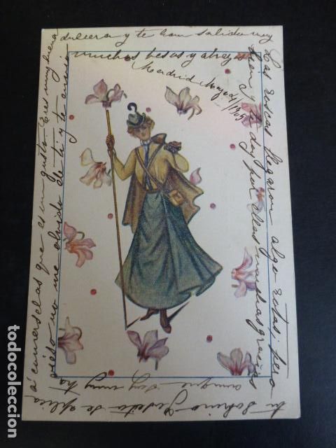 Cartoline: MUJER VIAJERA POSTAL ART NOUVEAU