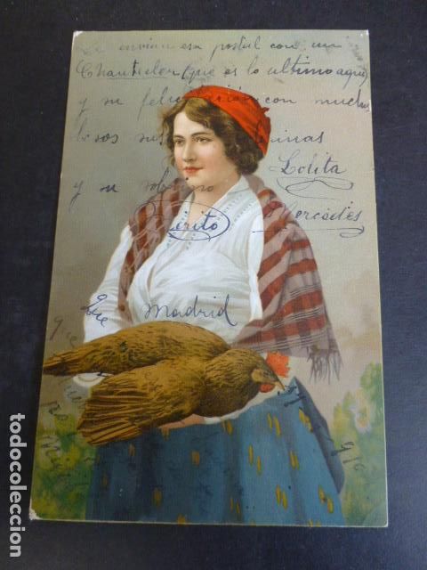 Postales: CAMPESINA CON GALLINA POSTAL - Foto 1