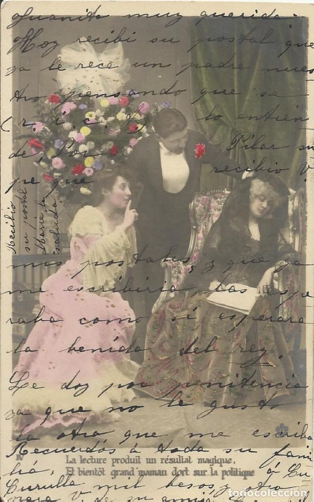 Postais: Postal coloreada. La lecture produit un resultat magique. 1905. 9x14 cm. Escrita por detr&aacute;s.