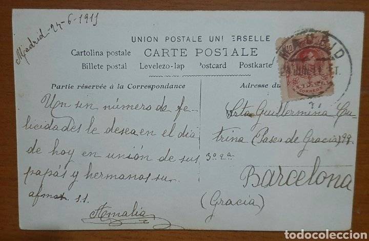 Postales: POSTAL. CHICA CON PALOMAS. Circulada en 1911 - Foto 2