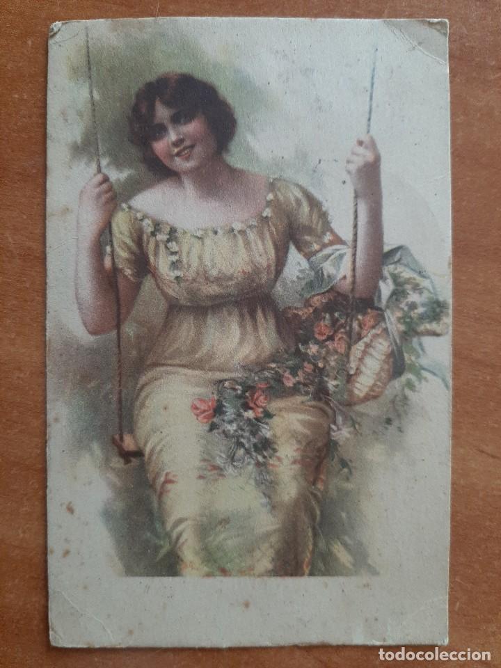 Postais: 1917 POSTAL CON MOTIVO FEMENINO - SELLO MATASELLADO AL DORSO