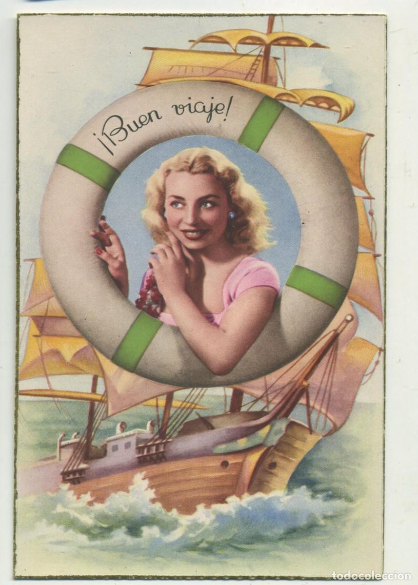 Postais: POSTAL Ed. CYZ 577 BARCO ROMANTICA JOVEN ENMARCADA SALVAVIDAS ESCRITA 1952