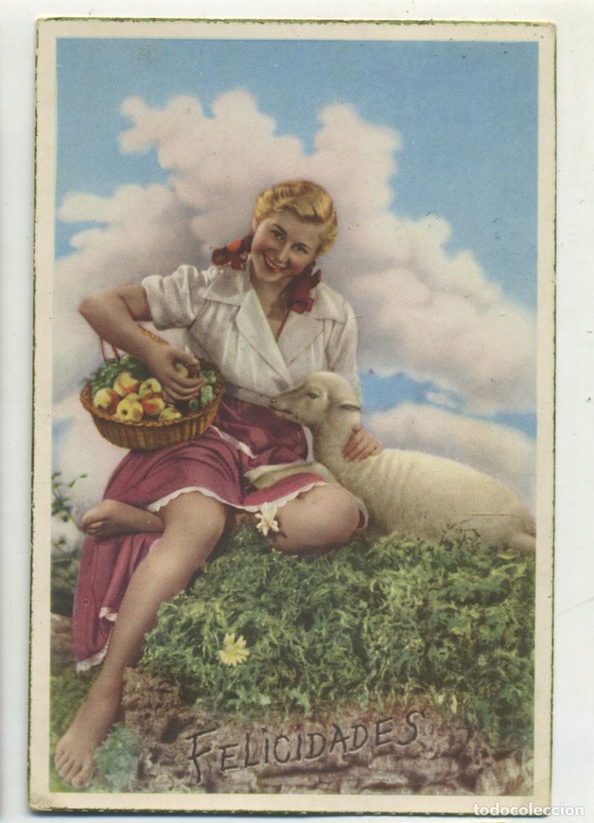 Postais: POSTAL Ed. CYZ 538 JOVEN CON CORDERO Y CESTA FRUTAS VERTICAL ESCRITA 1951