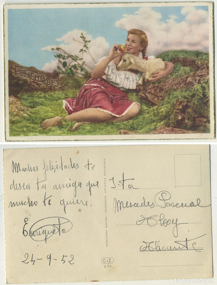 Postais: POSTAL Ed. CYZ 538 JOVEN CON CORDERO Y FRUTAS ESCRITA 1952