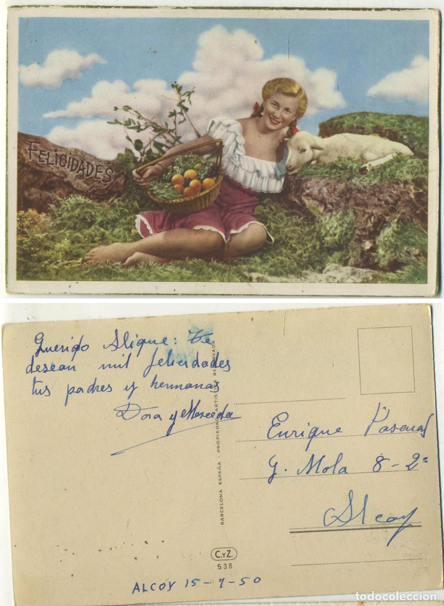 Postkarten: POSTAL Ed. CYZ 538 JOVEN CON CORDERO Y CESTA FRUTAS ESCRITA 1950