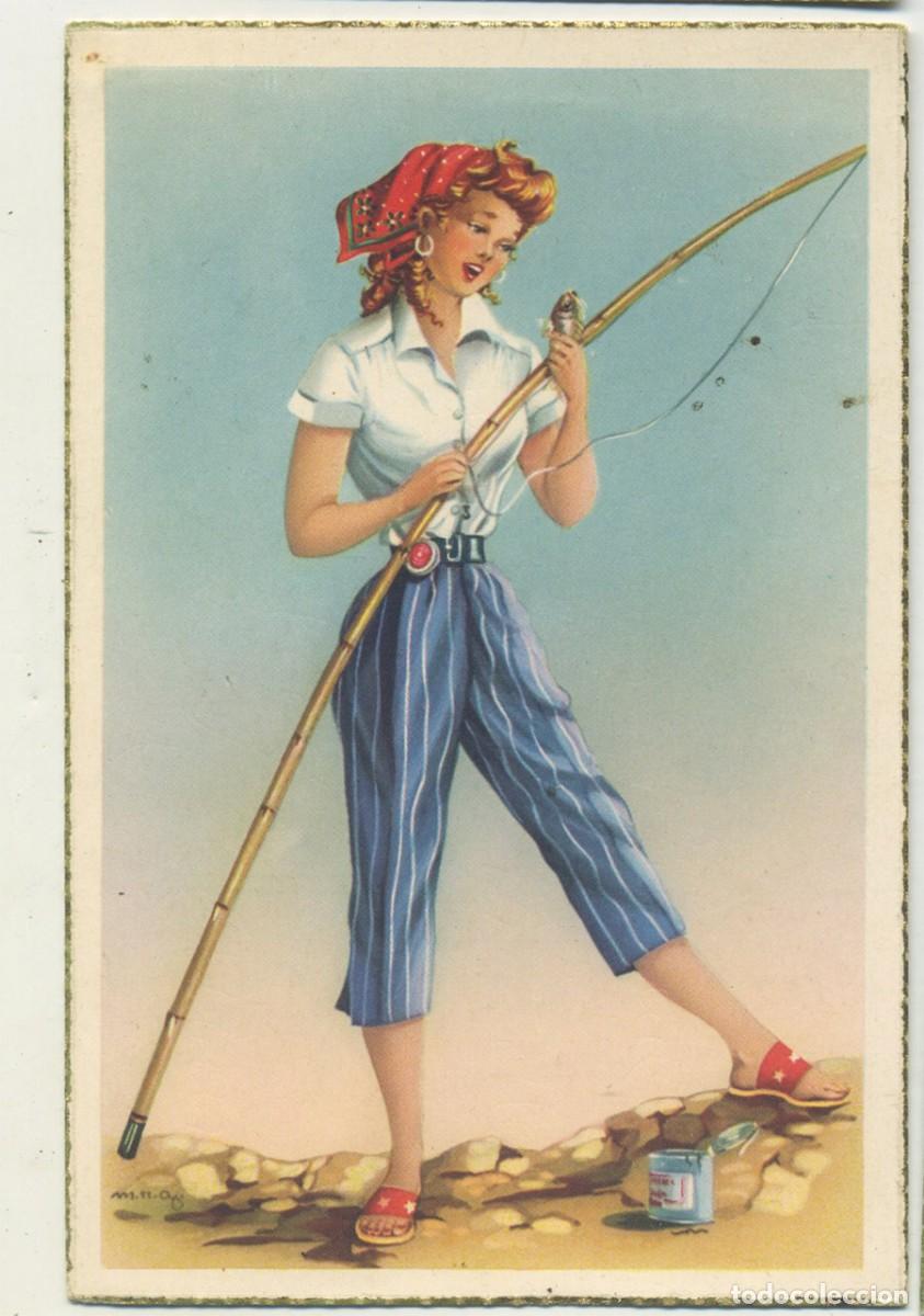 Postais: POSTAL Ed. CYZ 544 A ILUSTRA M.R.G. JOVEN PESCANDO ESCRITA 1955