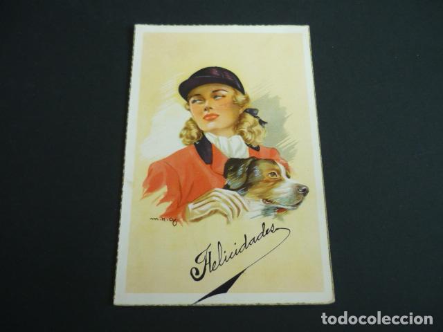 Cartoline: MUJER CAZADORA CON PERRO POSTAL