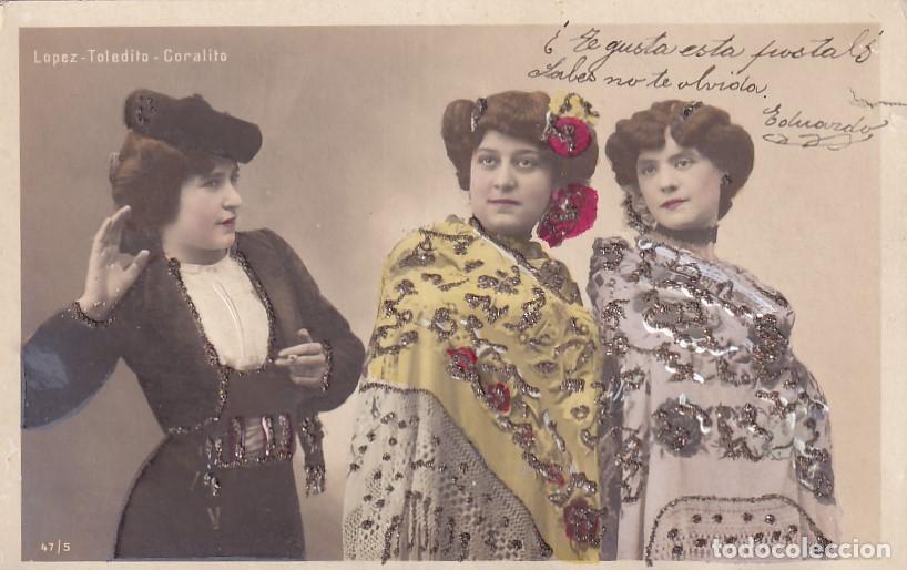 Postales: Postal cupletistas artistas Lopez Toledito y Coralito. Purpurina. Reverso sin dividir. Casa Thomas