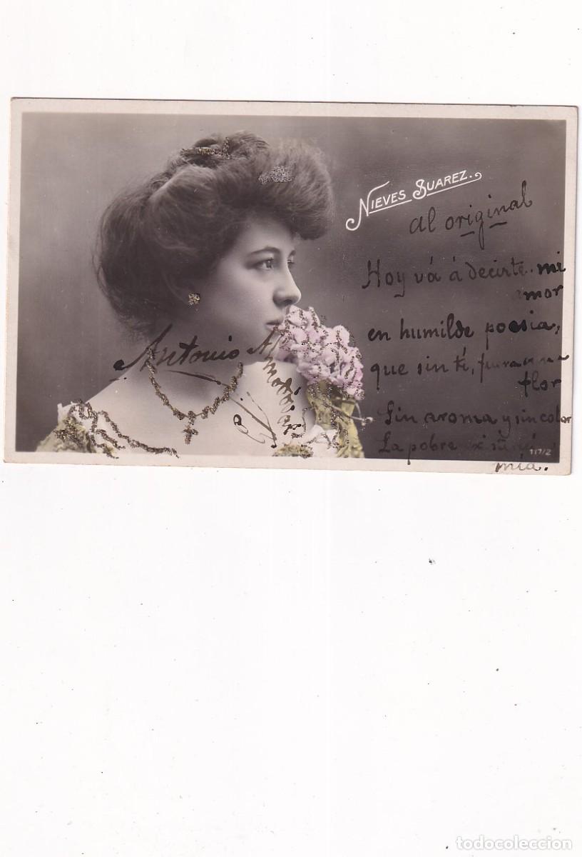 Postales: POSTAL ARTISTA CUPLETISTA NIEVES SUAREZ. PURPURINA. ILUMINADA. SIN CIRCULAR.