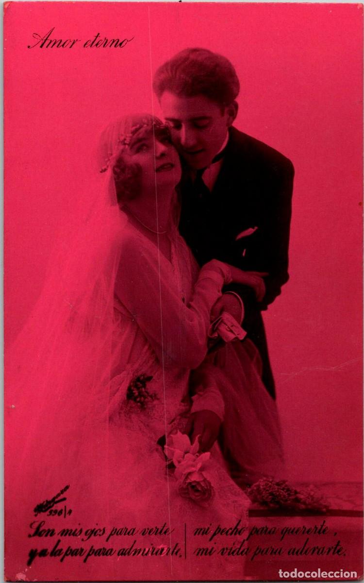 Cartoline: Amor Eterno - Novios en el d&iacute;a de su Boda - Ed. M&aacute;rgara n&ordm; 596/4 - 138x86mm