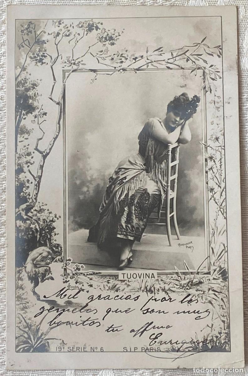 Postales: POSTAL DE MUJER, ARTISTA TUOVINA, CIRCULADA. REVERSO SIN DIVIDIR.