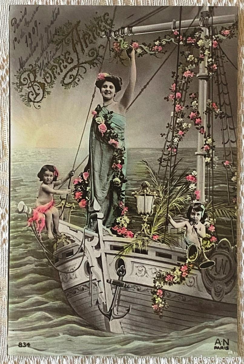 Postales: FOTO POSTAL DE MUJER EN BARCO, ED. AN. PARIS, NO CIRCULADA. ESCRITA.