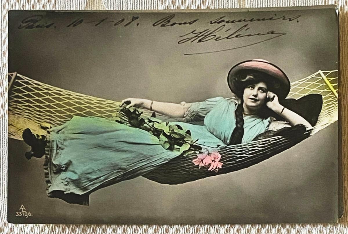 Postales: FOTO POSTAL DE MUJER, ED. AL, NO CIRCULADA, ESCRITA EN 1908.