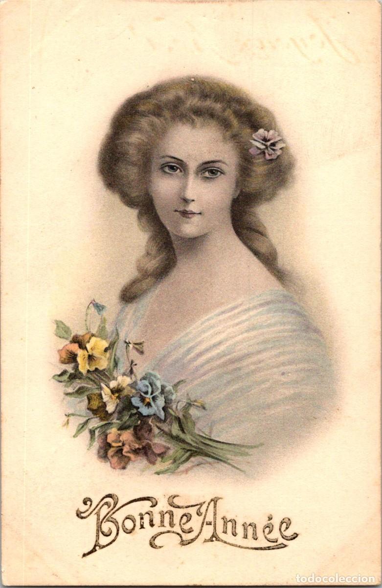 Cartoline: Bonne Ann&eacute;e - Retrato de Muchacha - Edit. d'Art P. H. n&ordm; 1 - 138x91mm