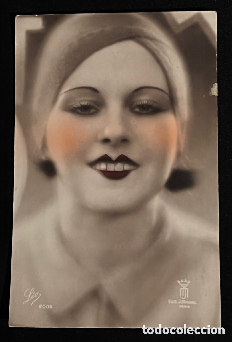 Postales: POSTAL:CHICA RIENDO - ART DEC&Oacute; - CIRCULADA EN 1910