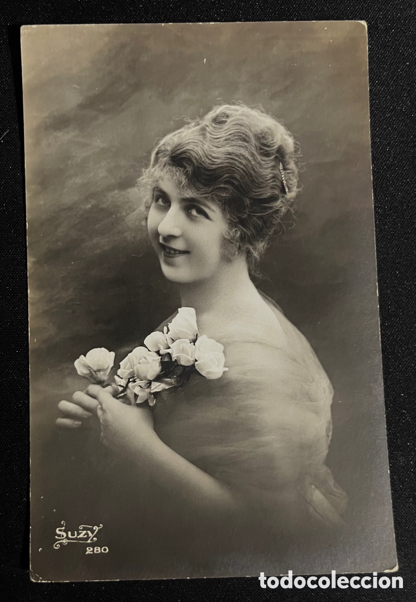 Postais: POSTAL: CHICA CON RAMO DE ROSAS BLANCAS. CIRCULADA EN 1907