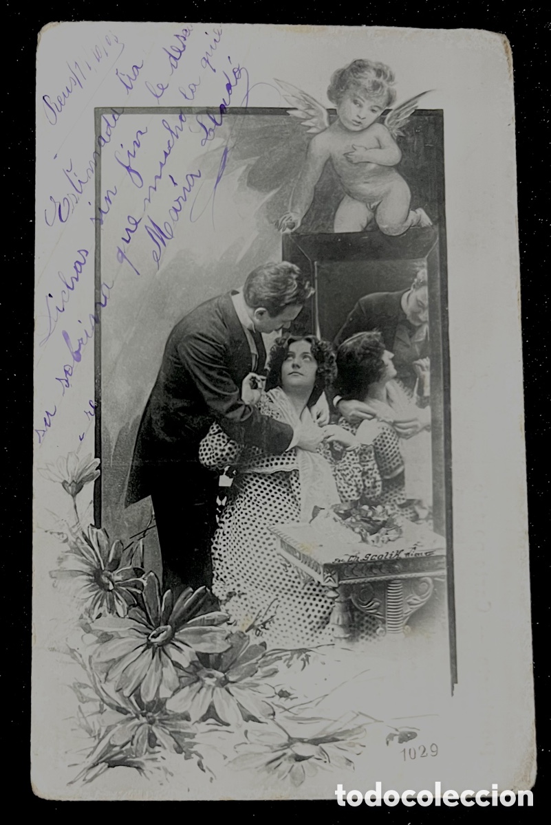 Postais: POSTAL:PARAJA GALANTE CON ANGELITO - CIRCULADA EN REUSEL 1903