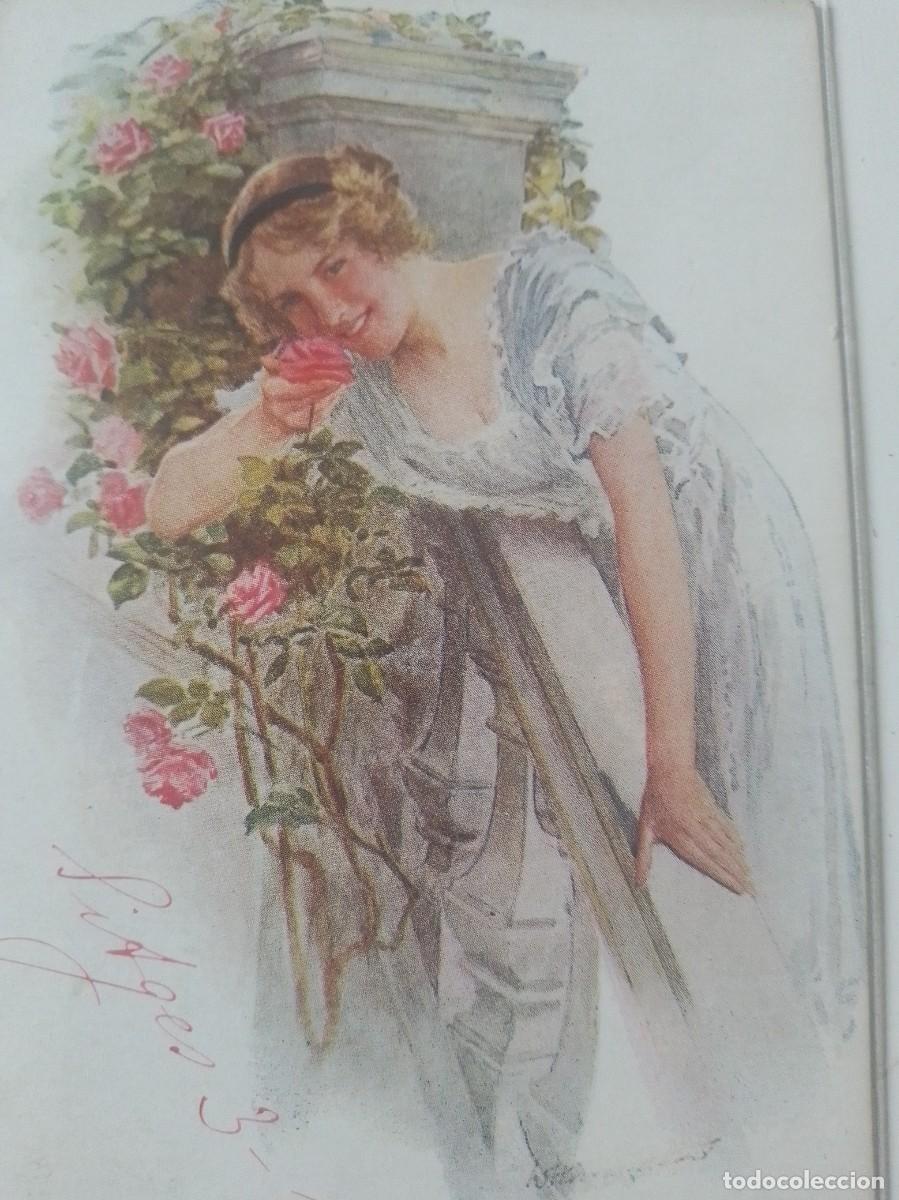 Postales: Postal mujer con flores1916 - Foto 1