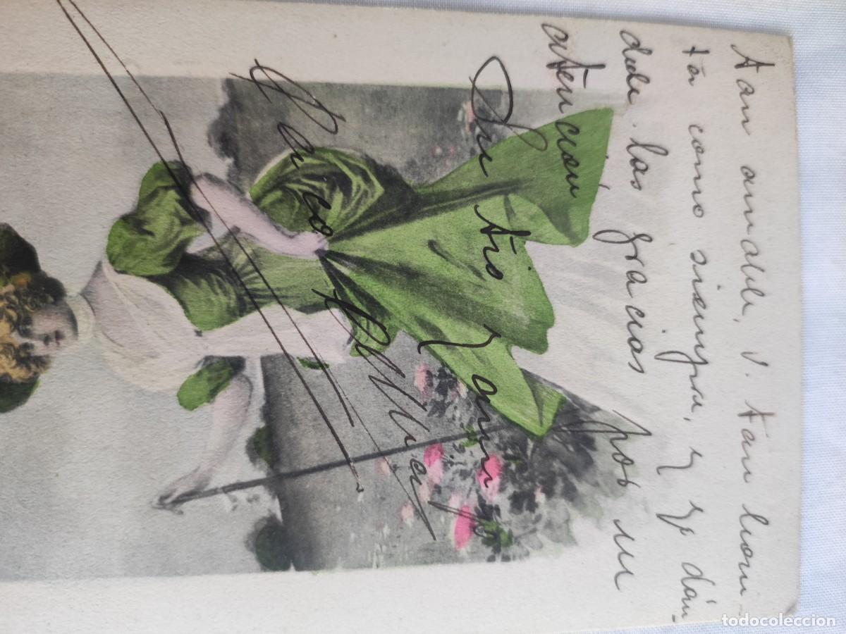 Postales: Postal Mujer vestido verde - Foto 2