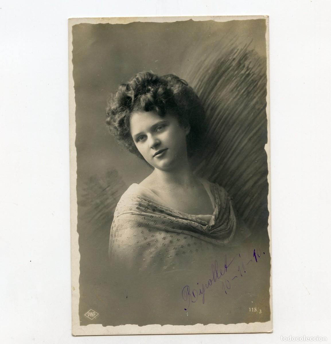 Postais: Antigua postal fotogr&aacute;fica de chica Escrita (1910) y circulada