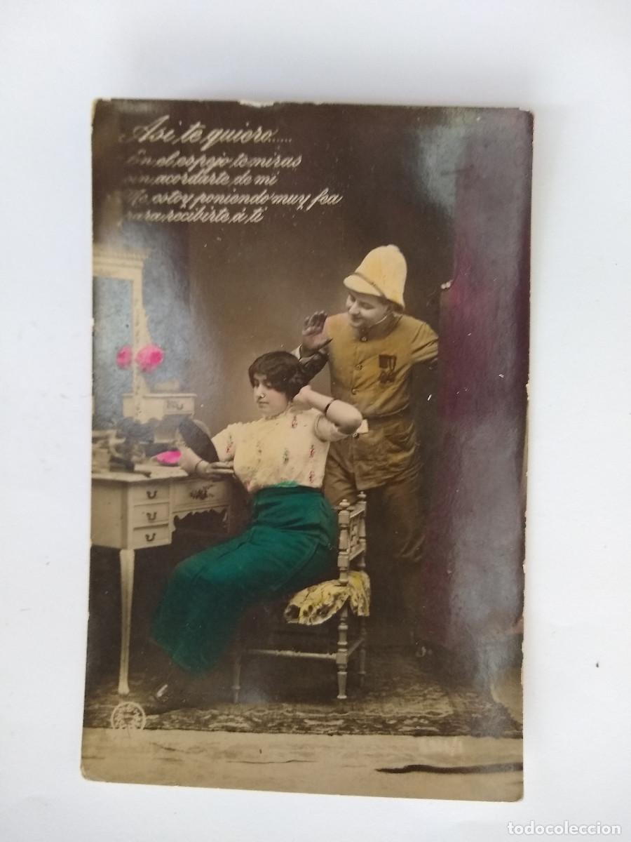 Postcards: Antigua postal coloreada mujer y militar