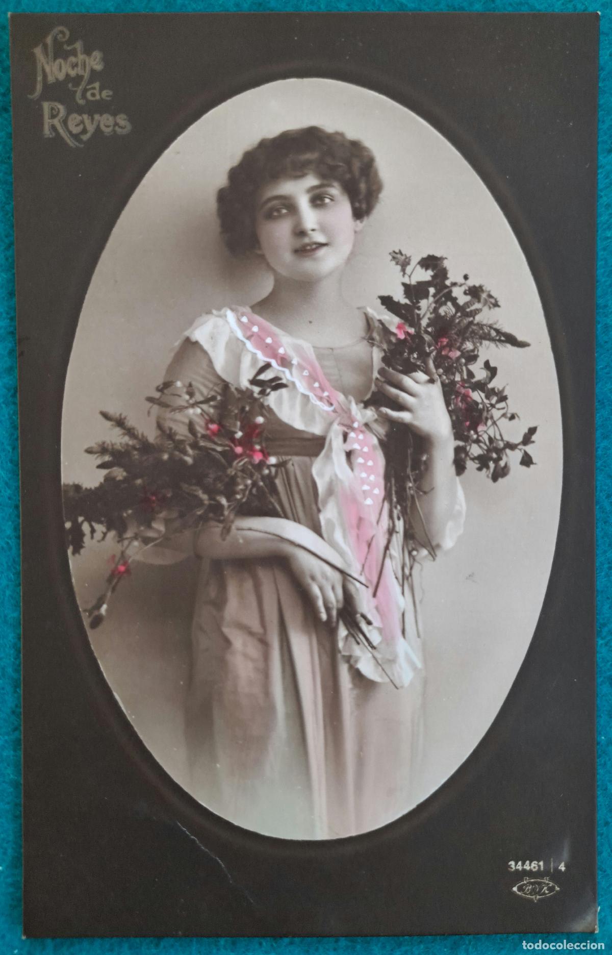 Postais: RW POSTAL ROMANTICA MUJER FLORES NOCHE DE REYES PR46