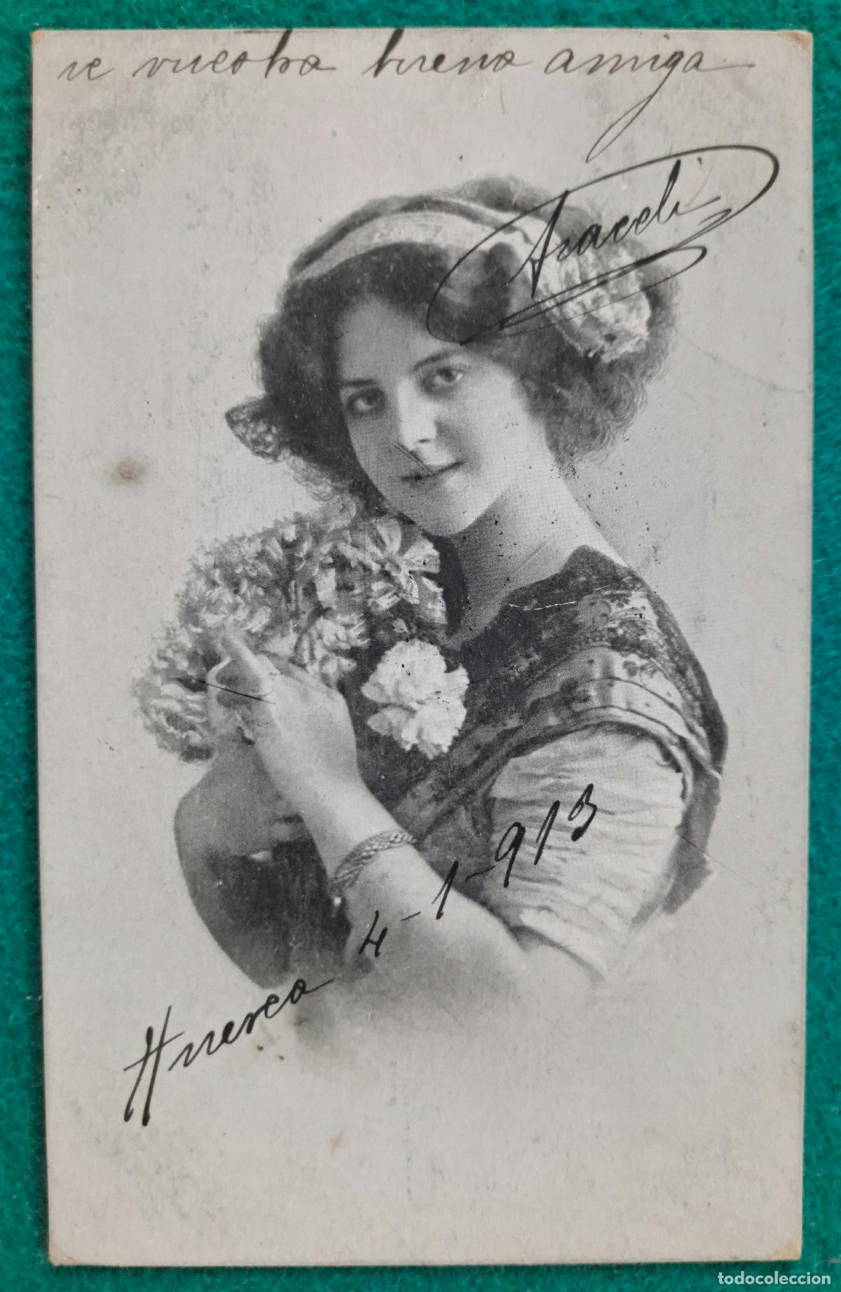 Cartoline: RW POSTAL ROMANTICA MUJER FLORES GRABADO PR92