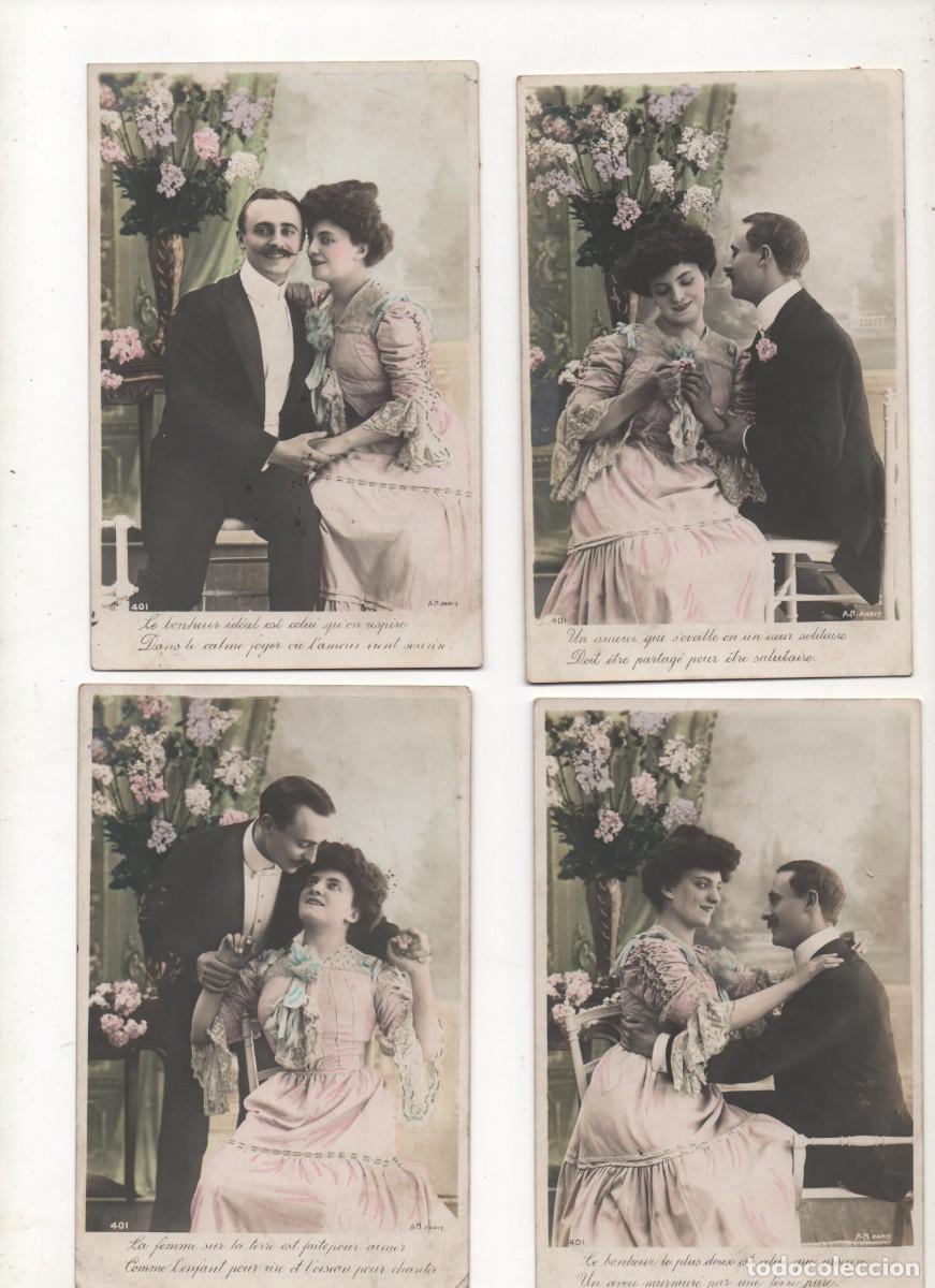 Cartes Postales: Serie de 5 Postales francesas principios del XX- circuladas -rom&aacute;nticas