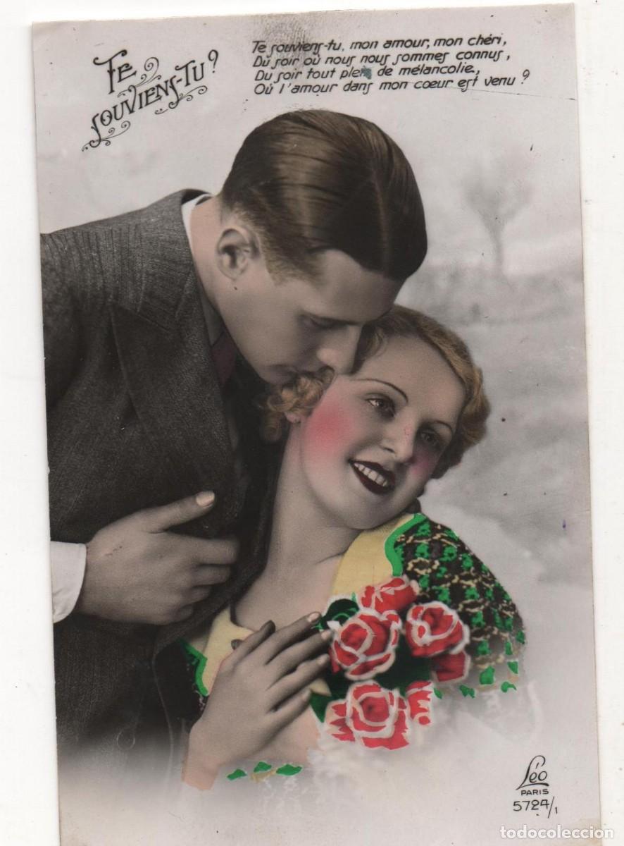 Cartoline: Postal francesa a&ntilde;os 40- escrita-Rom&aacute;ntica-