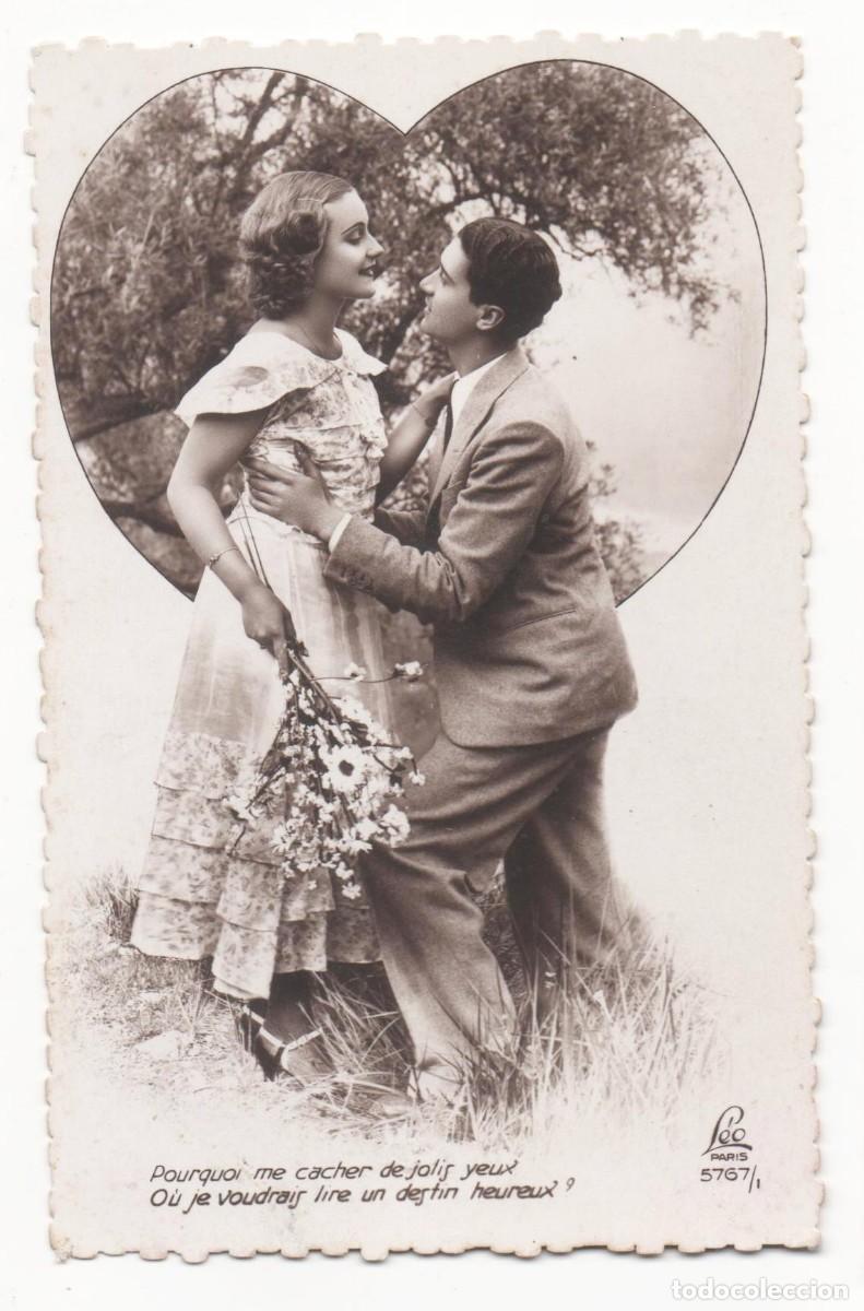 Cartoline: Postal francesa a&ntilde;os 40- escrita-Rom&aacute;ntica-