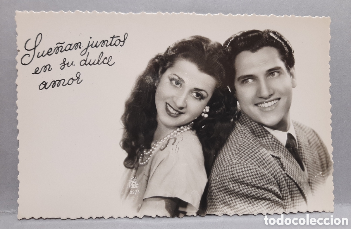 Cartoline: Postal rom&aacute;ntica pareja Ensue&ntilde;o sin editor a&ntilde;os 50 sin circular