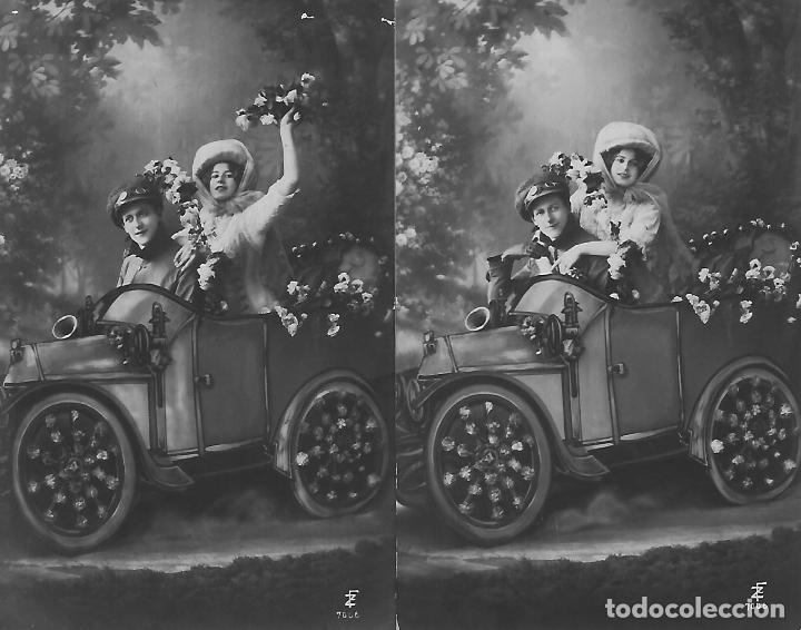 Cartoline: DOS ANTIGUAS POSTALES-PAREJA EN AUTOMOVIL (1914)