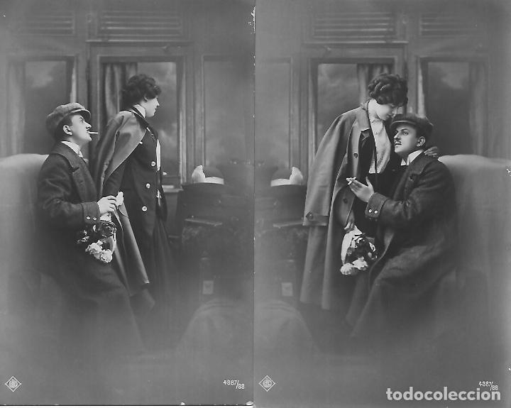 Postcards: DOS POSTALES ANTIGUAS-PAREJA CON FLORES Y &Euml;L FUMANDO (Principios 1900)