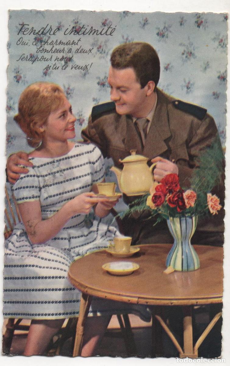 Postcards: Postal francesa-escrita-a&ntilde;os 60-70- pareja rom&aacute;ntica