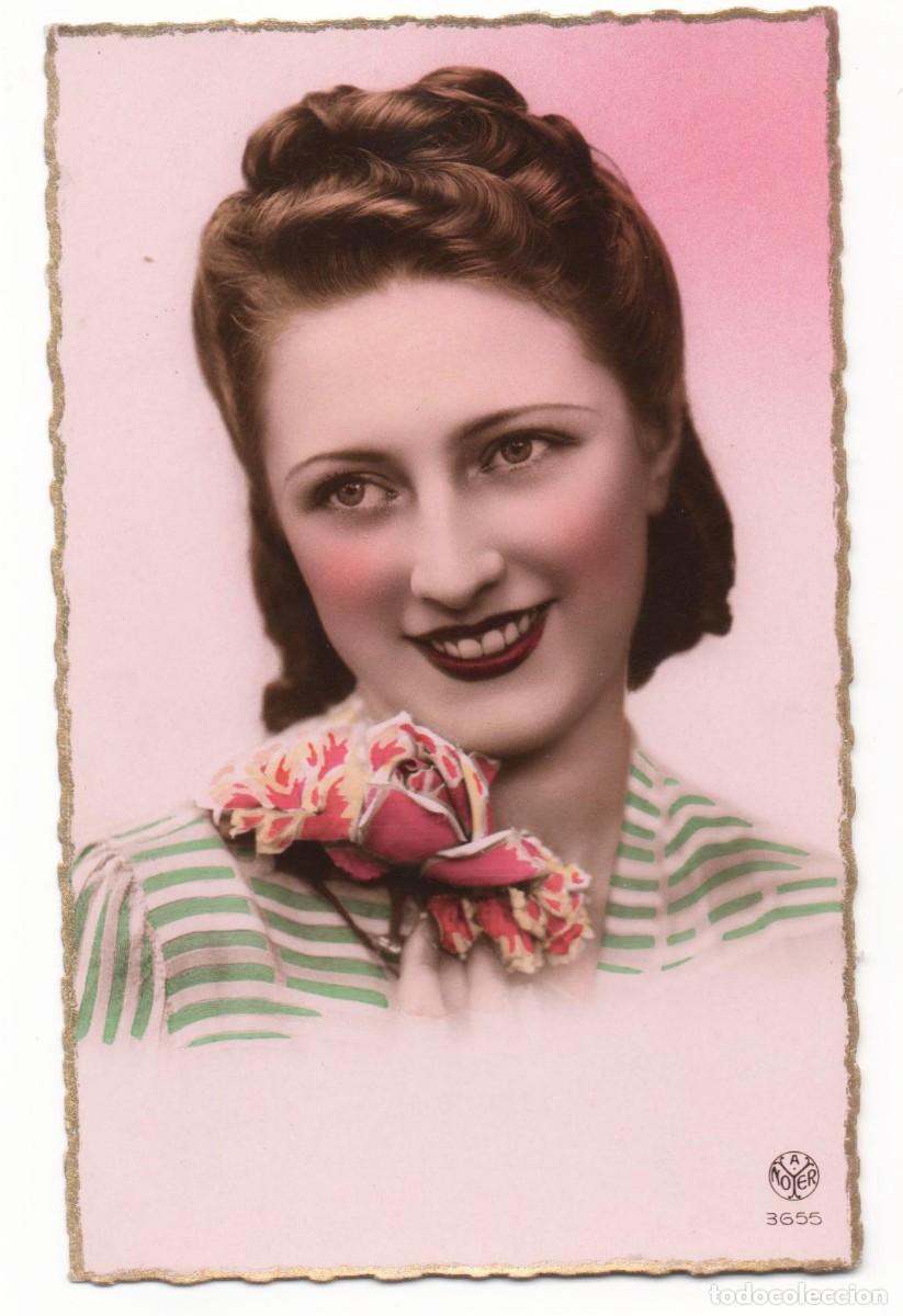 Postcards: Postal francesa a&ntilde;os 40-50- sin circular-mujer con flores
