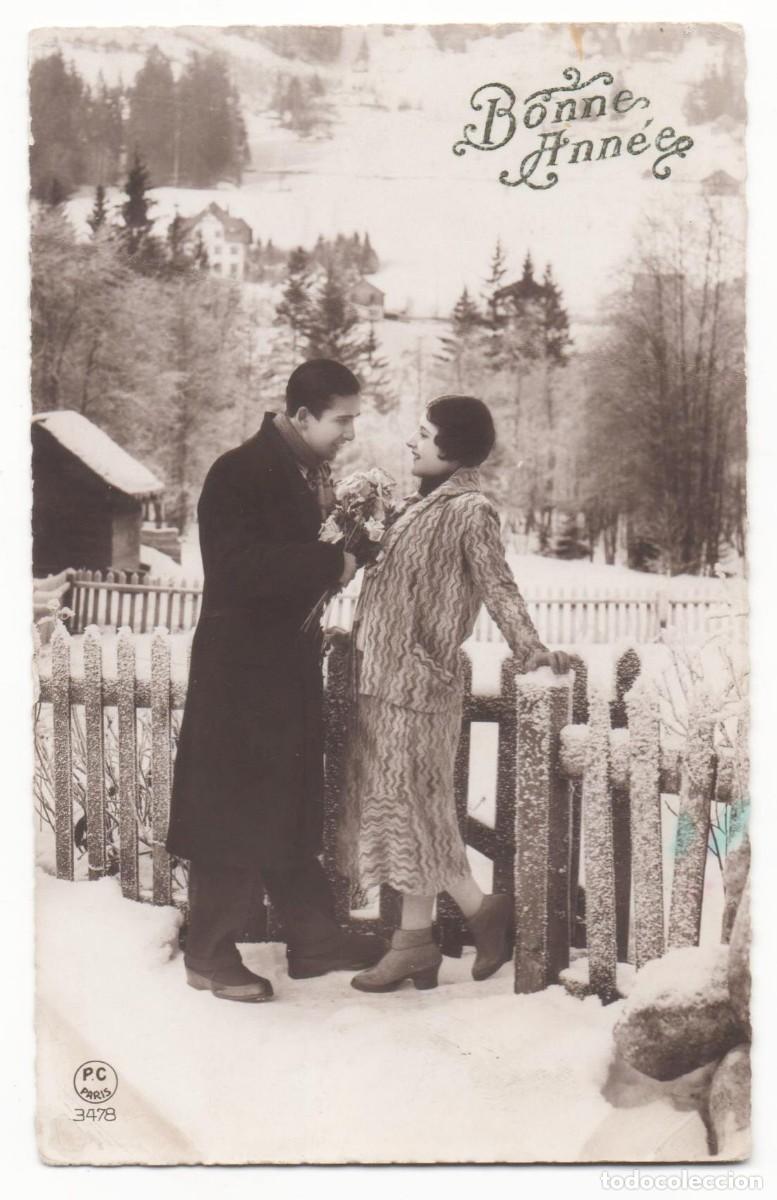 Postcards: 2 Postales francesas a&ntilde;os 30-escritas-pareja rom&aacute;ntica-En la nieve