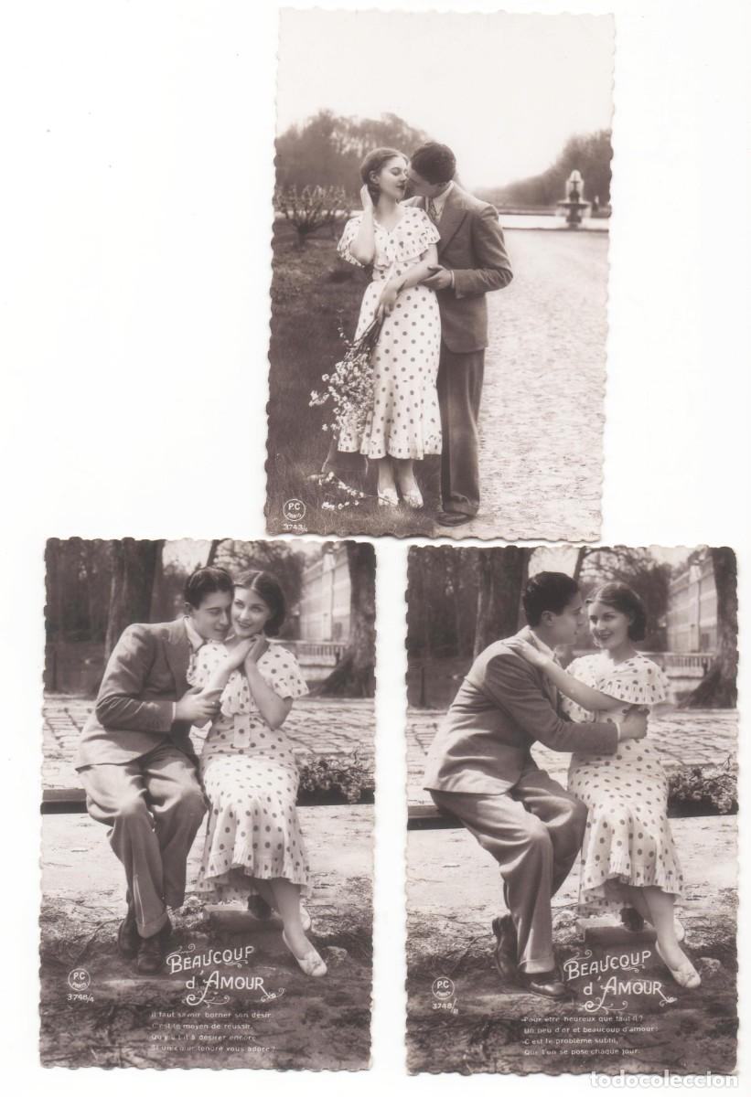 Postales: 3 Postales francesas a&ntilde;os 30-escritas-pareja rom&aacute;ntica-