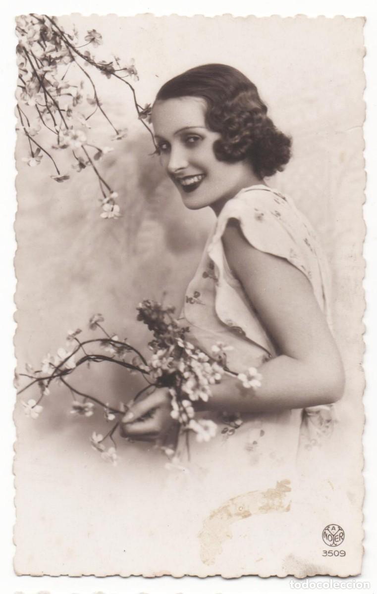Cartes Postales: Postal francesa a&ntilde;os 30- escrita-Rom&aacute;ntica-mujer con flores