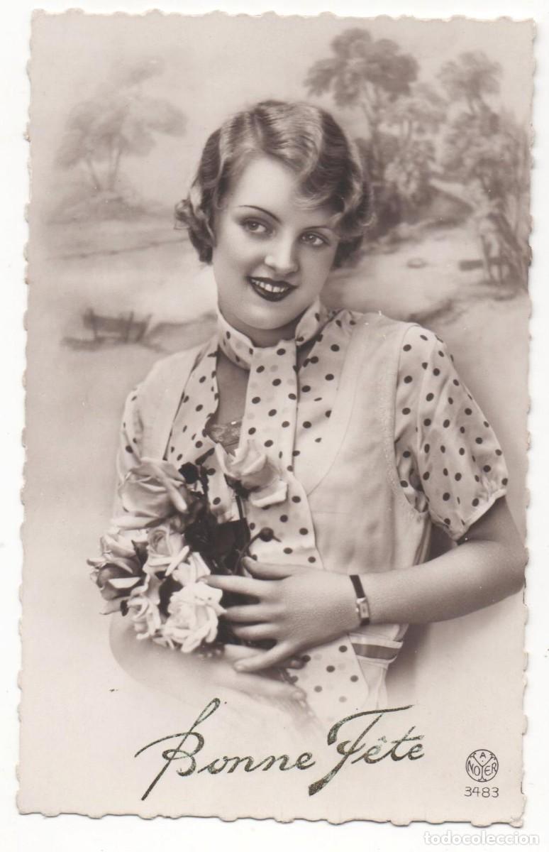 Cartes Postales: Postal francesa a&ntilde;os 30- escrita-Rom&aacute;ntica-mujer con flores
