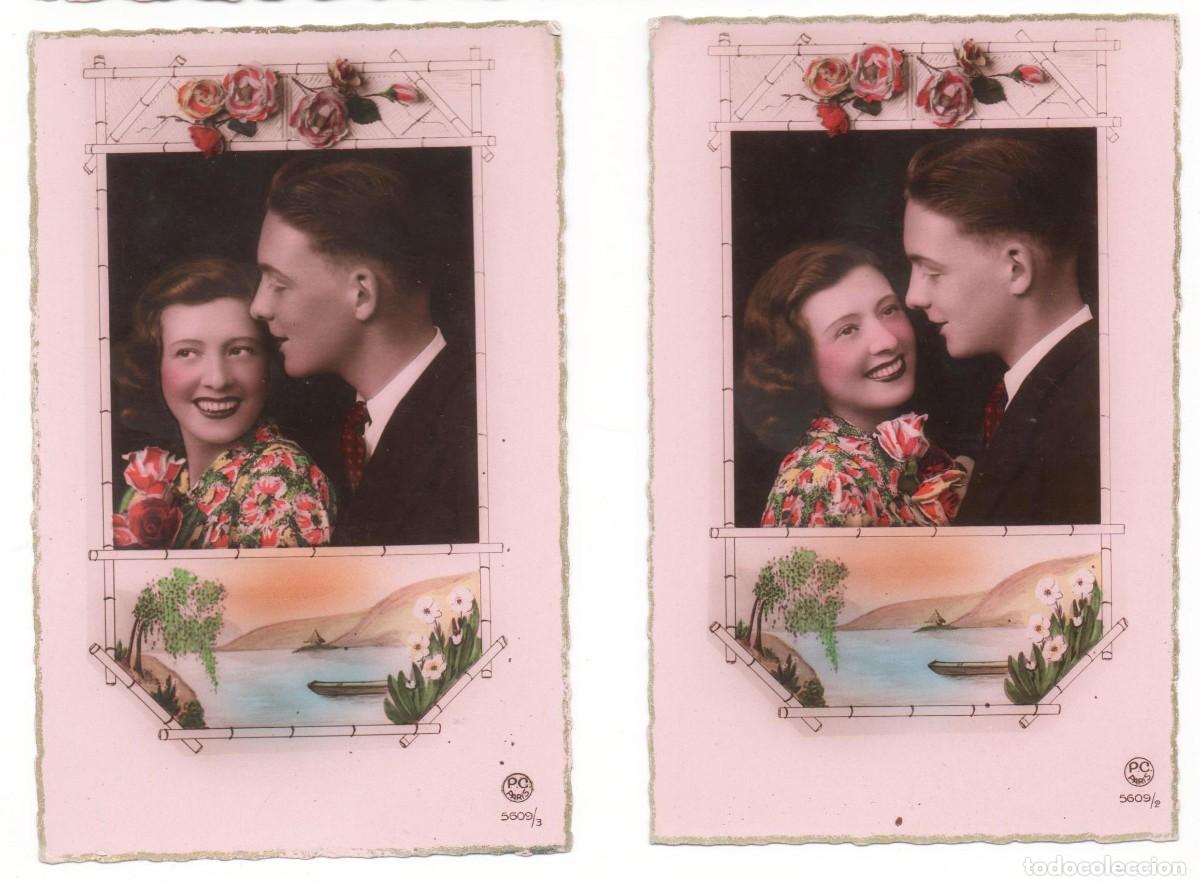 Cartes Postales: 2 Postales francesas a&ntilde;os 40- 50 -sin circular-Pareja rom&aacute;ntica