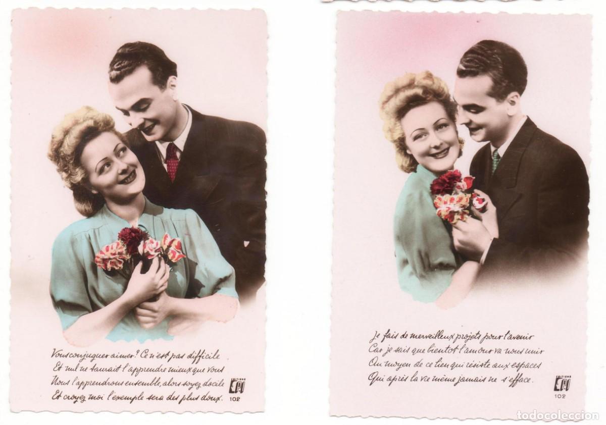 Cartes Postales: 2 Postales francesas a&ntilde;os 40- 50 -sin circular-Pareja rom&aacute;ntica