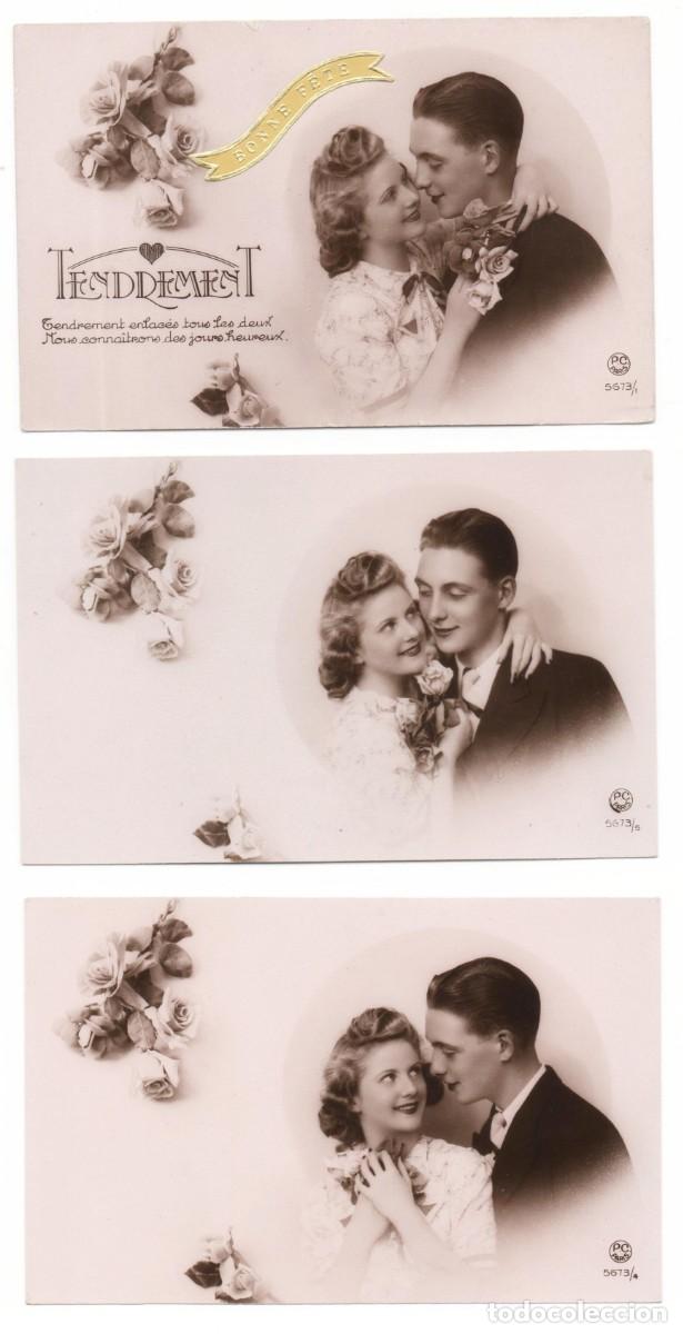 Postales: 3 Postales francesas a&ntilde;os 40- 50 -sin circular-Pareja rom&aacute;ntica