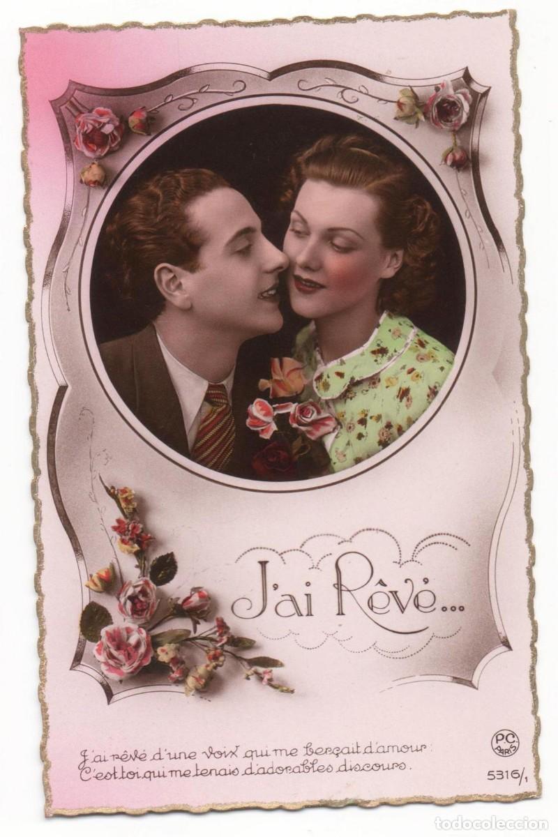 Postais: Postal francesa a&ntilde;os 40- 50 -escrita-Pareja rom&aacute;ntica