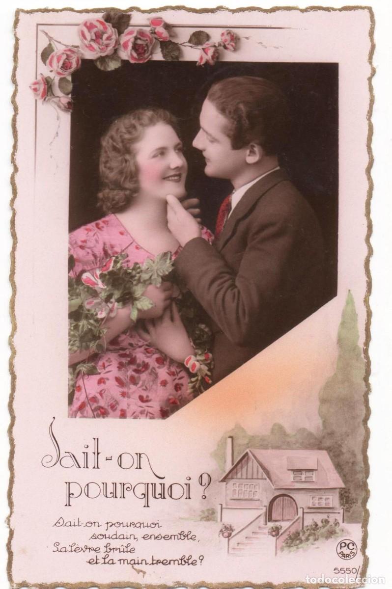 Postais: Postal francesa a&ntilde;os 40- 50 -escrita-Pareja rom&aacute;ntica