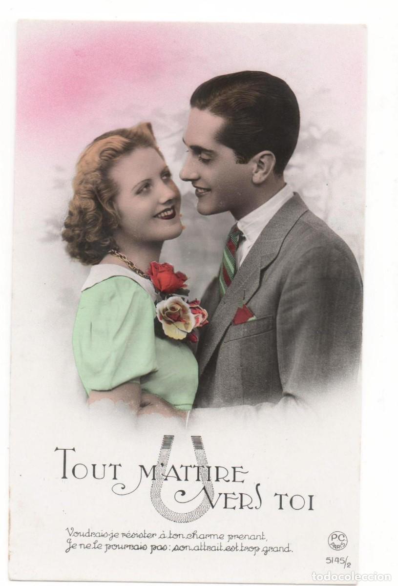 Postais: Postal francesa a&ntilde;os 40- 50 -escrita-Pareja rom&aacute;ntica