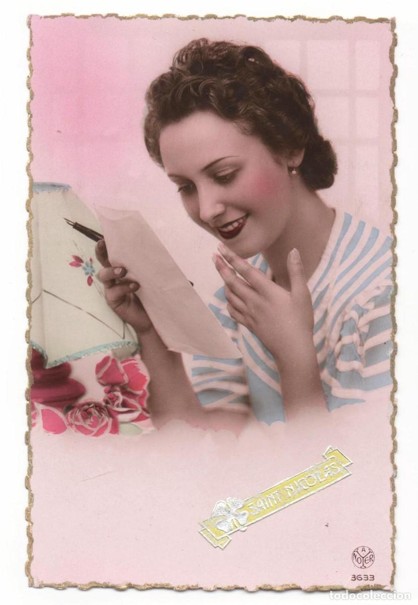 Postais: Postal francesa a&ntilde;os 40- 50 -escrita- mujer leyendo