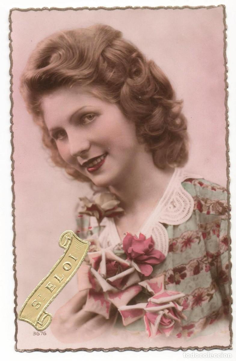 Postais: Postal francesa a&ntilde;os 40- 50 -escrita- mujer con flores